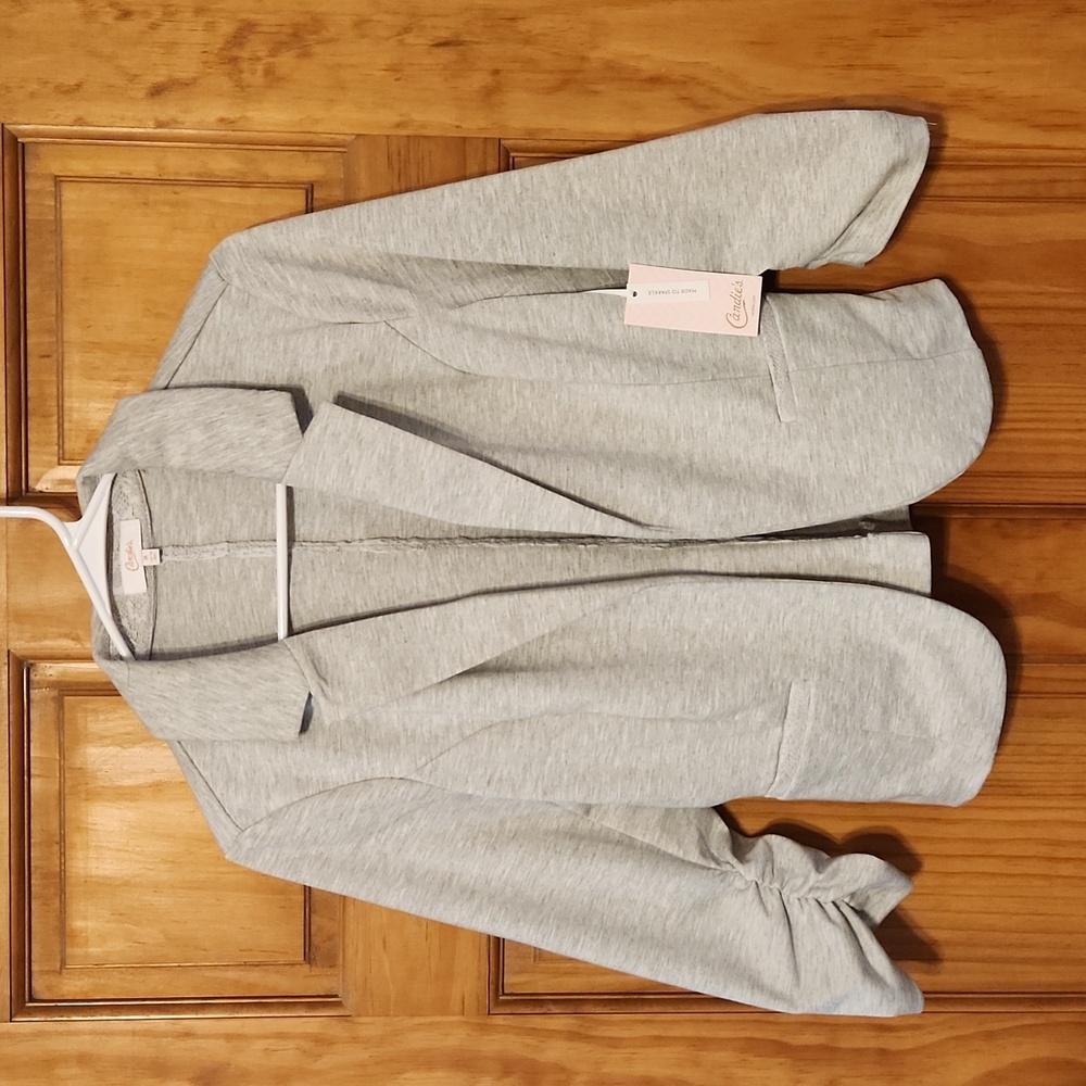 Knit blazer with lace trim